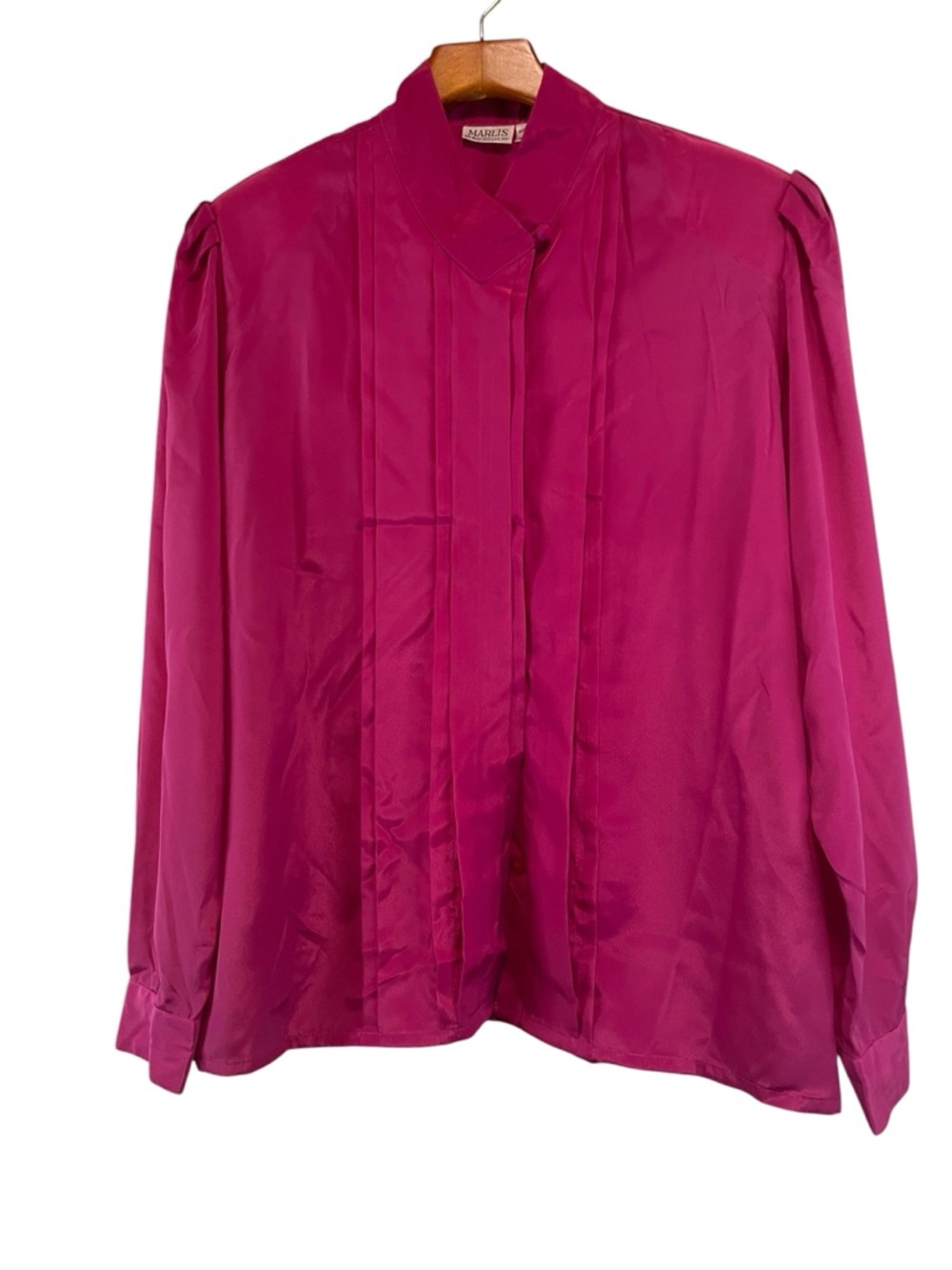 VTG Marlis Fushia Pleated Front Button-Down Blouse